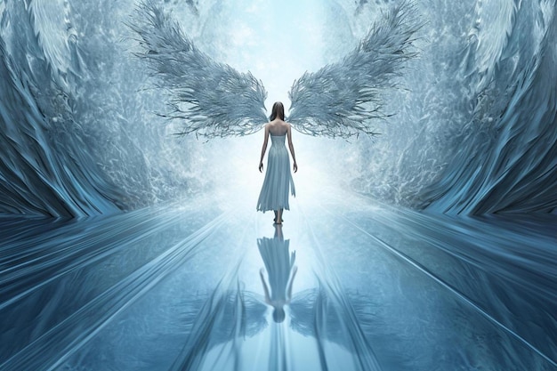 Una donna con le ali che dicono ali d'angelo