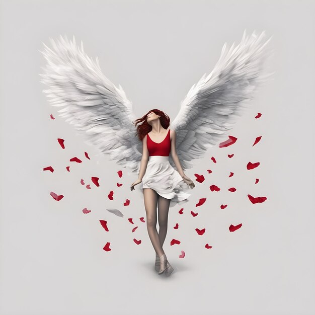 Photo a woman with wings that say'love'on it