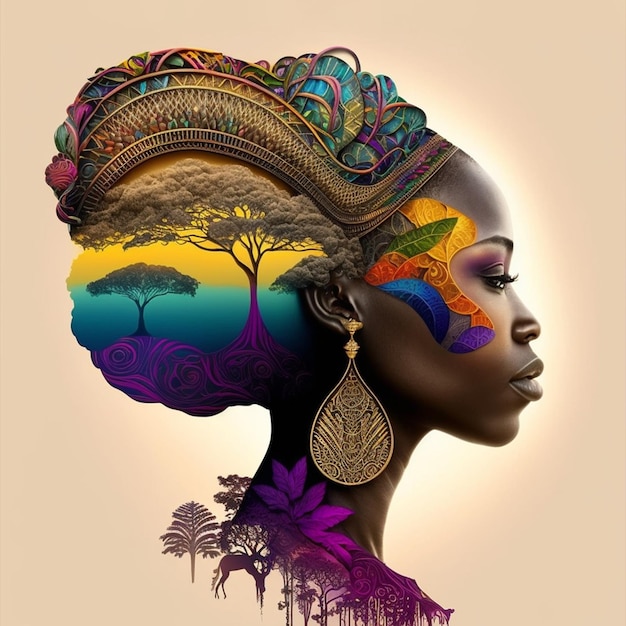 A woman with the word african on the head