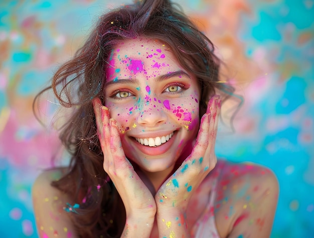 Foto una donna con la parola spruzzata sul viso