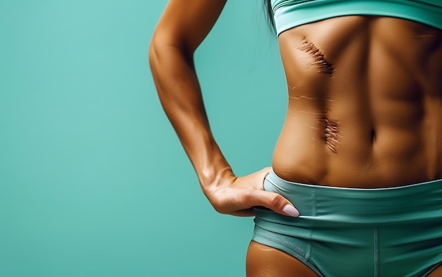 a woman with the word tattoo on her back is showing her muscles