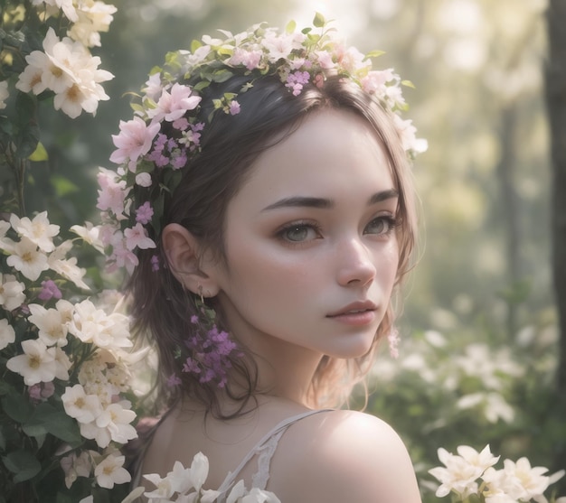 woman with a wreath on her head