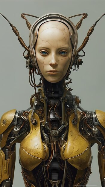 a woman with a yellow body and a gold body that says  the robot