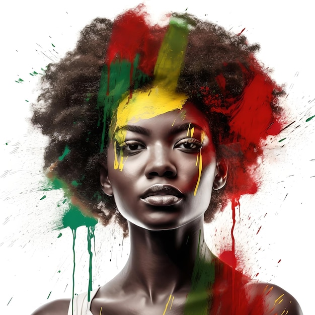 Premium AI Image A woman with a yellow and green hair and a red and