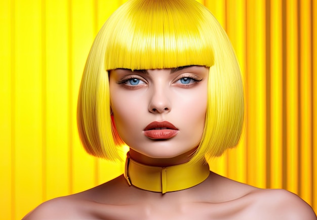 A woman with yellow hair and a choker