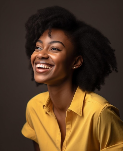 A woman with a yellow shirt that says'black woman '