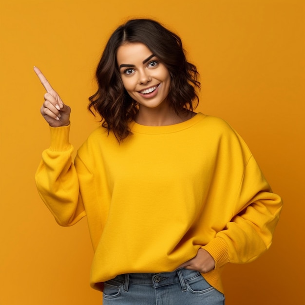 a woman with a yellow sweater that says " she is holding a knife ".