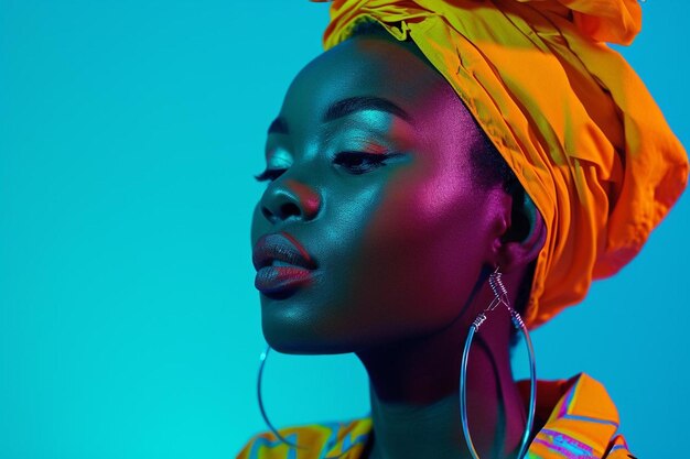 a woman with a yellow turban on her head