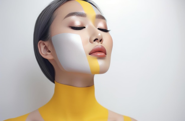 Photo a woman with a yellow and white face paint