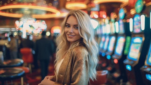 woman won at the casino in slot machines