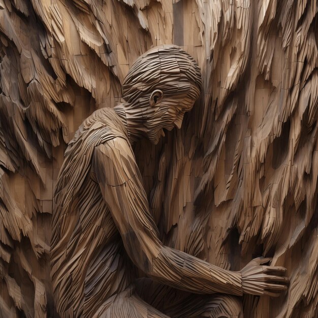 Woman in wooden sculpture frame