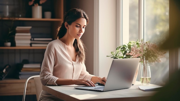 Woman work on laptop at home