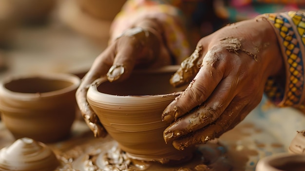 Woman Working on Art Pottery in a Studio