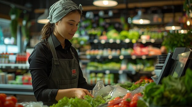 Фото Женщина, работающая в продуктовом магазине