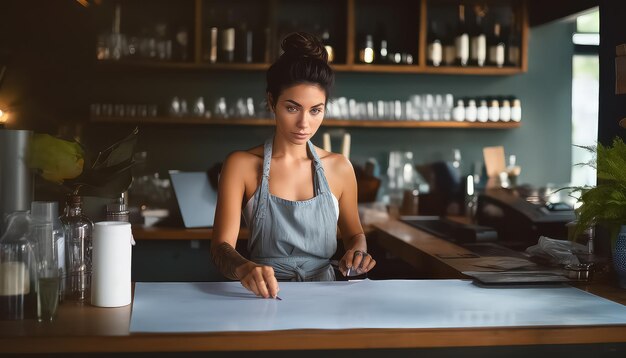 バーカウンターで働く女性