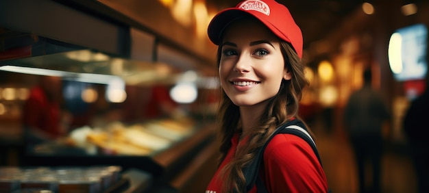 woman working in a Cafe background as a Pizza Delivery