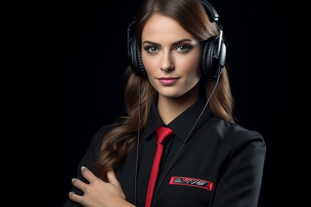 Woman working in a call center holding a pair of headphones