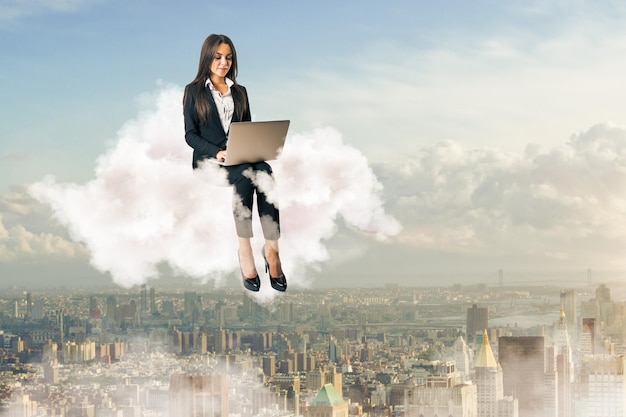 Woman working on cloud