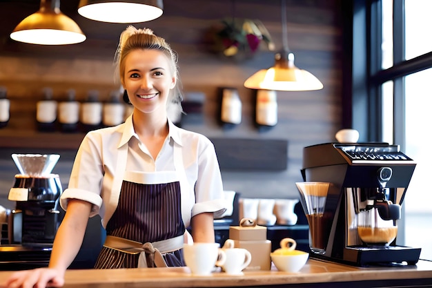 A woman working at a coffee shop