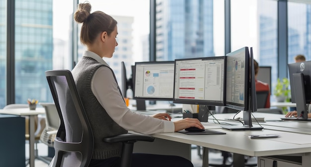 Woman Working on Computer at Desk