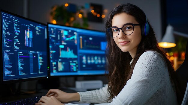 woman working on computer programming coding software development technology startup generative ai