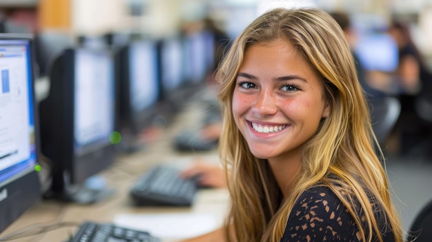 Woman Working at Computer