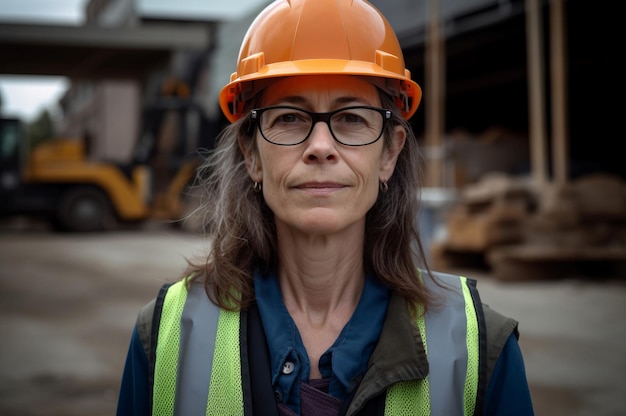 建設プロジェクトの建物で働く女性 建築エンジニアの女性 作業の安全装置を生成する