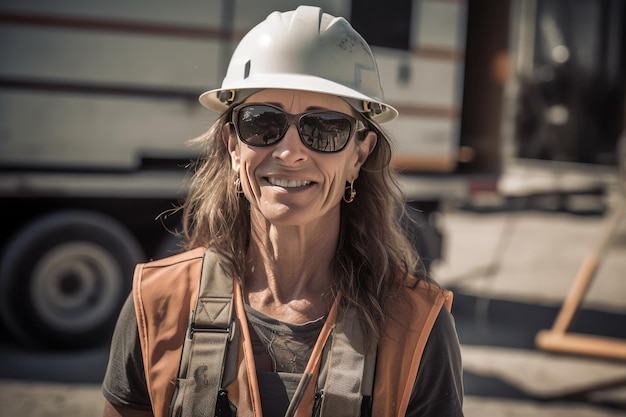 woman working on a construction site construction hard helmet