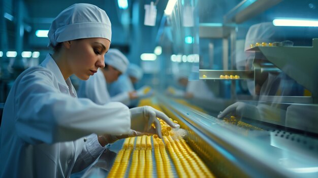 Woman Working in Corn Production Factory