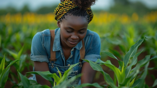 Woman Working in a Cornfield