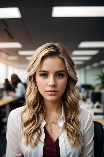 A woman working at a desk in a modern office