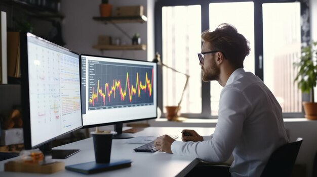 Woman working finance trade manager analyzing stock future market