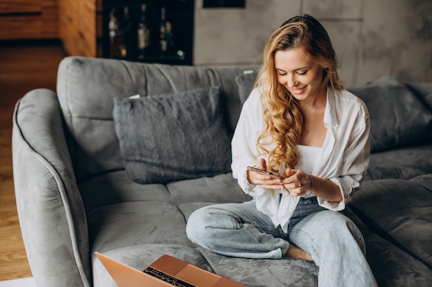 Woman working from home on laptop