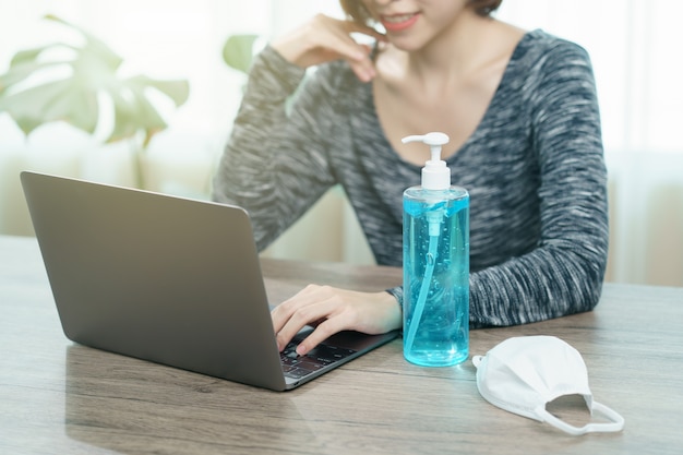 Woman working from home in quarantine