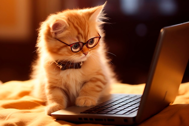 woman working from home with cat cat asleep on the laptop keyboard assistant cat working at Laptop