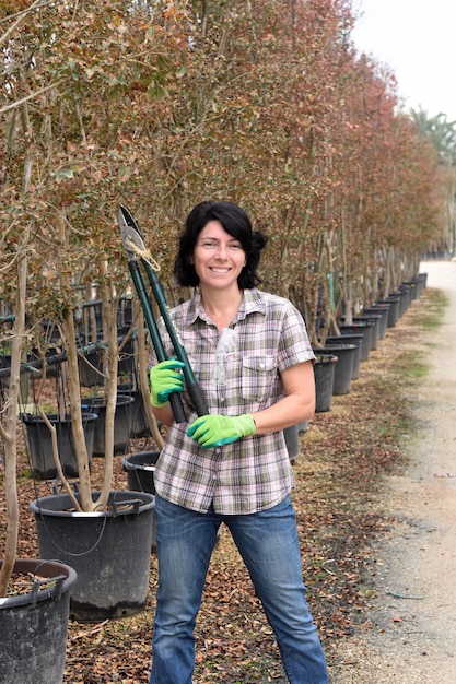 Woman working in a gardening center