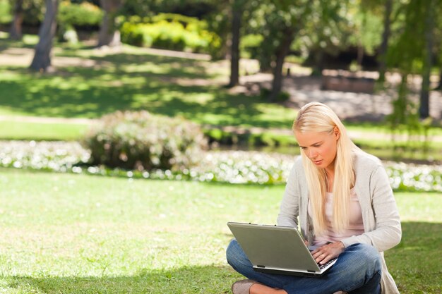 Woman working on her laptop