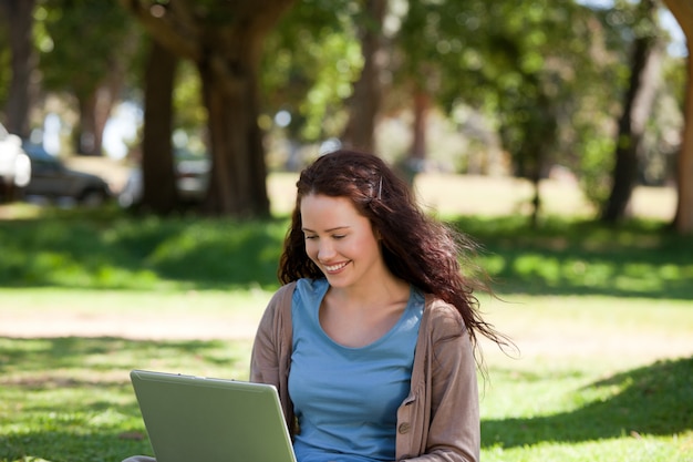 Woman working on her laptop