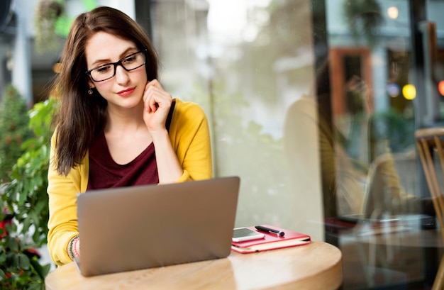 Woman working on her laptop