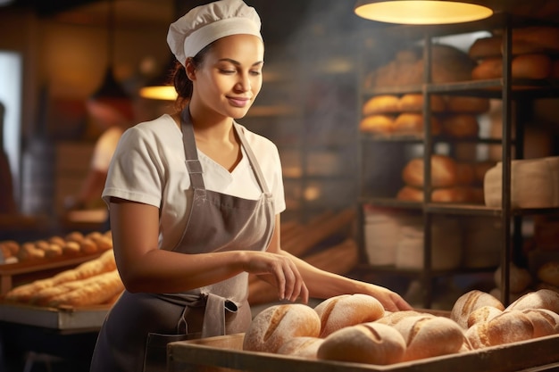 家 の パン屋 で パン を 作っ て いる 女性
