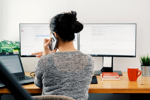 Woman working at home