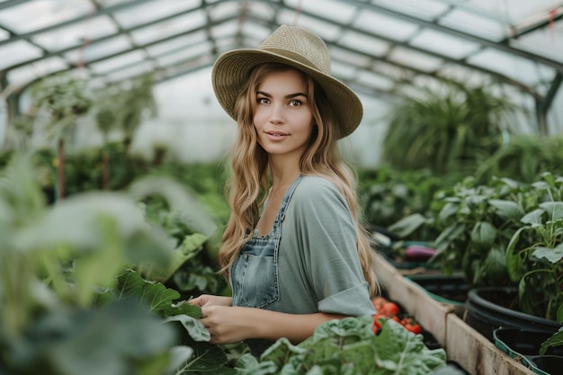 Фото Женщина, работающая в теплице семенный питомник умное земледелие инновационное органическое сельское хозяйство