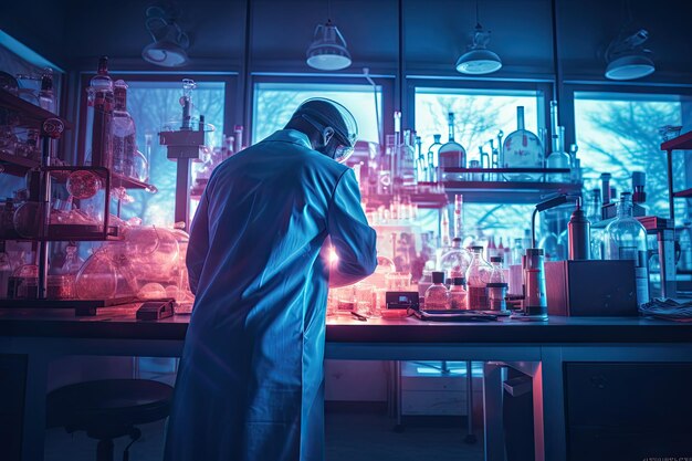 Woman working at laboratory using lab equipment