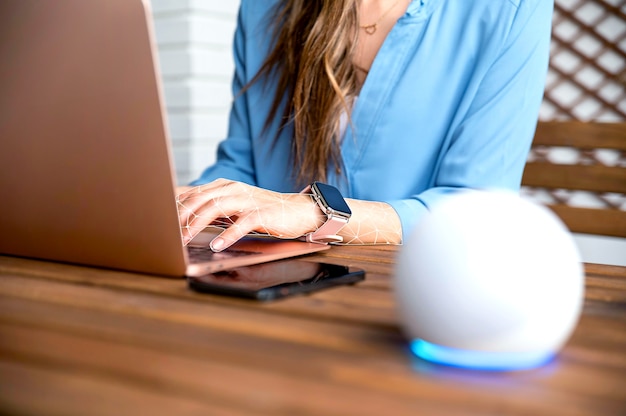 Photo woman working on laptop rpa concept