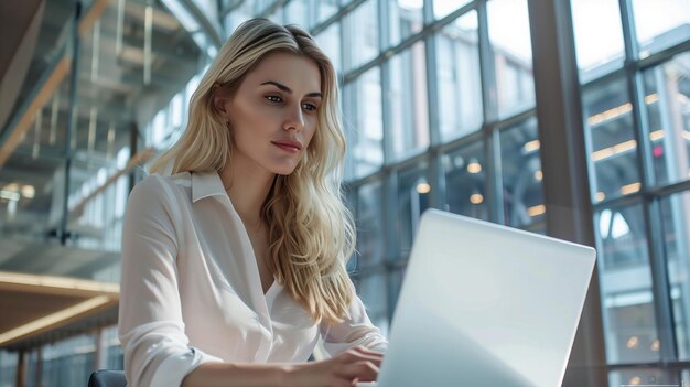 Woman Working on Laptop at Table