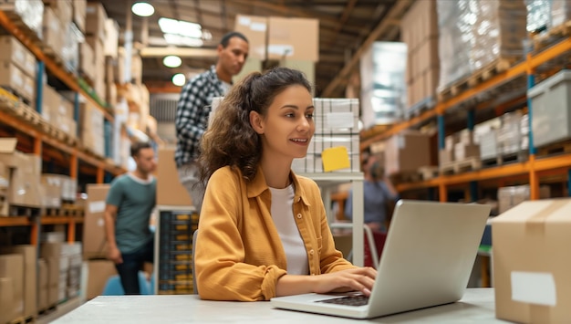 Photo woman working on laptop