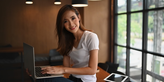 Woman working on a laptop