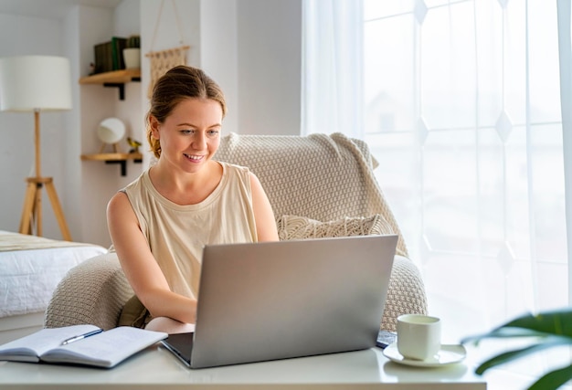 Woman working on a laptop