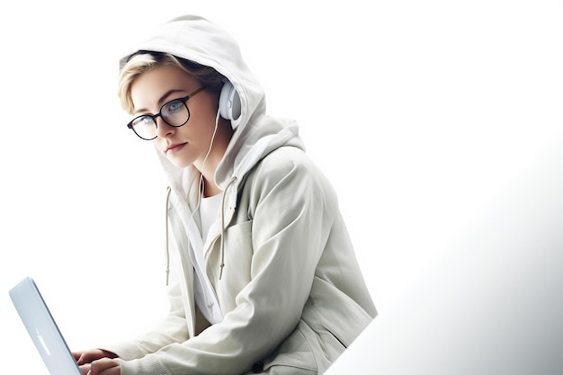 Woman working on laptop