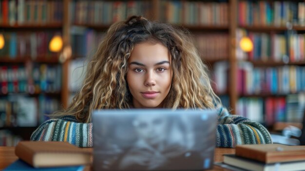 Photo woman working on laptop